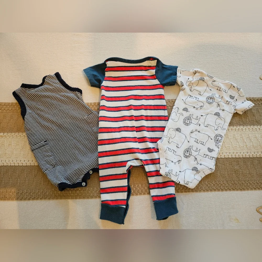 Carter's, Simple Joys, Cat & Jack  Navy, Red, and White Bodysuit Trio Sz 3-6M